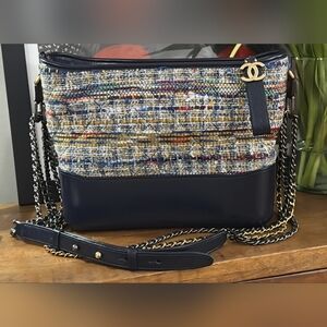 CHANEL Multicolor Tweed and Navy Shoulder Bag